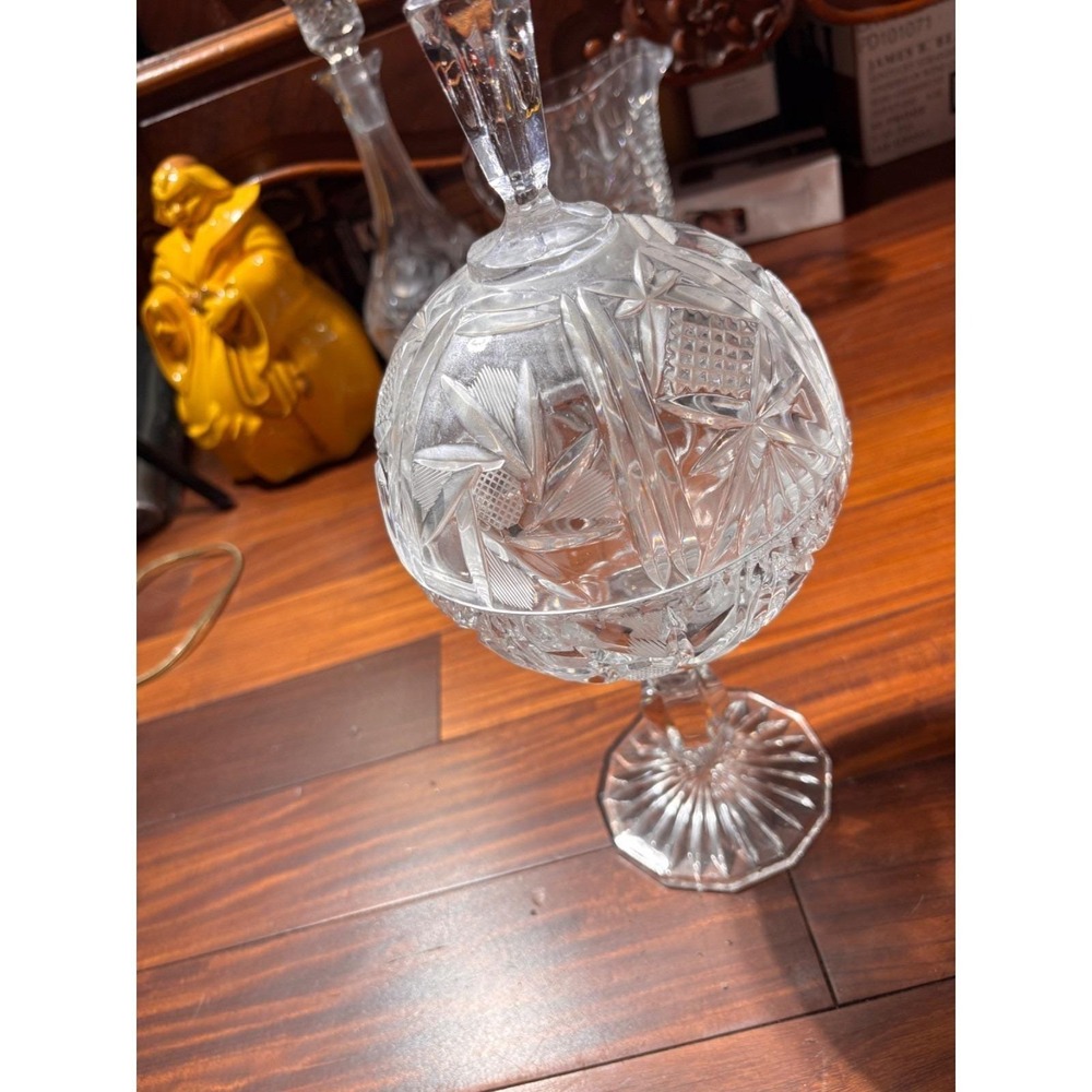 vintage American Brilliant Cut crystal compote or pedestal candy dish